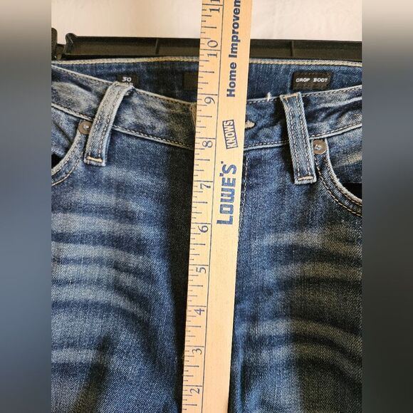 MISS ME Jeans Women's Sz 30 (29x24.5)  Blue Crop Boot Low-Rise Raw Hem GUC - Picture 6 of 9